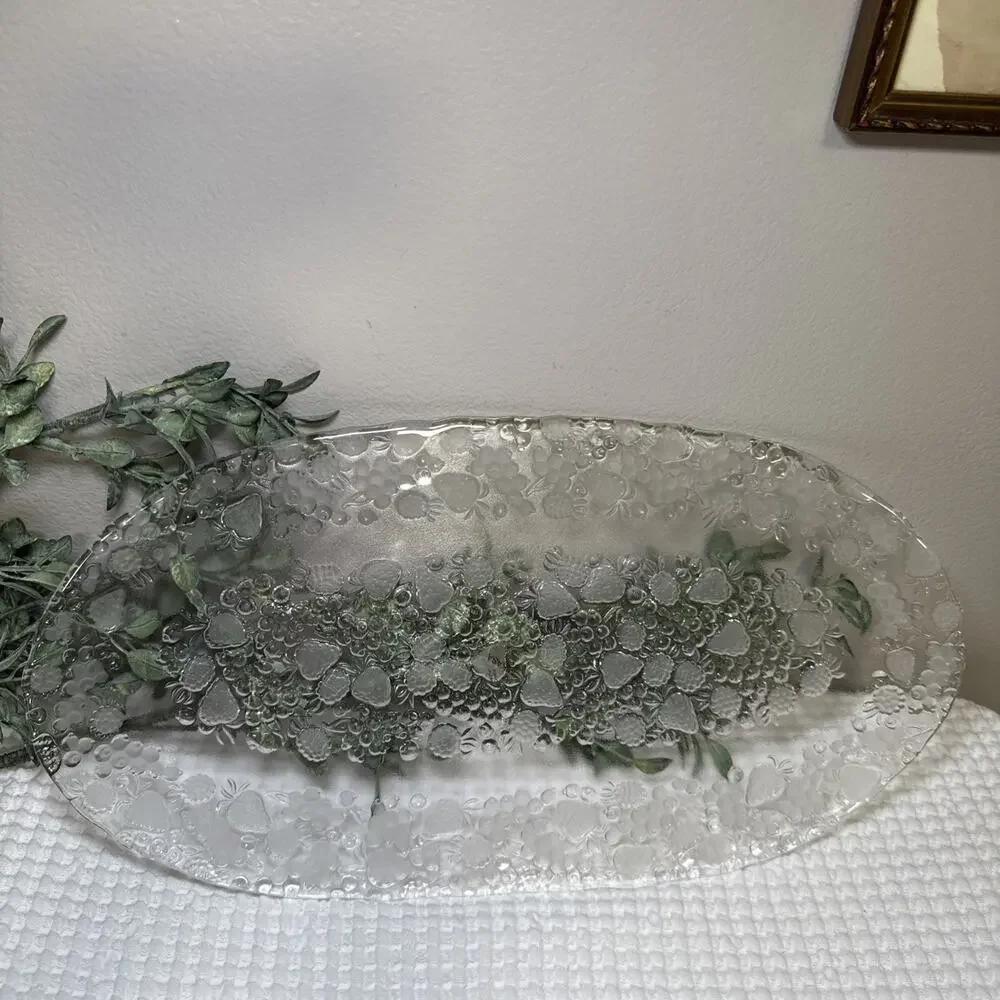 Mikasa Walther Crystal Strawberry Berry Glass Platter 16” West Germany Vintage